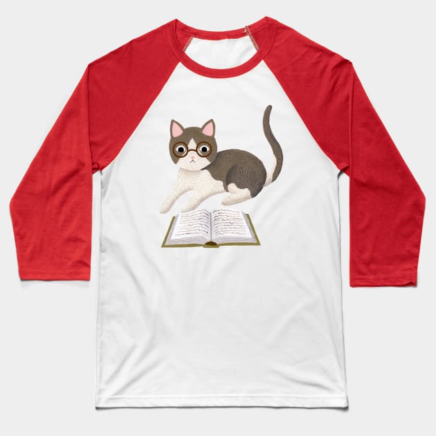 Reading Cat Baseball T-Shirt by annyamarttinen